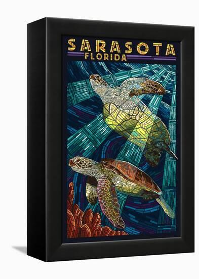 Sarasota, Florida - Sea Turtle Paper Mosaic-Lantern Press-Framed Stretched Canvas