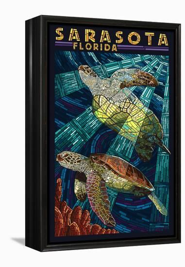 Sarasota, Florida - Sea Turtle Paper Mosaic-Lantern Press-Framed Stretched Canvas