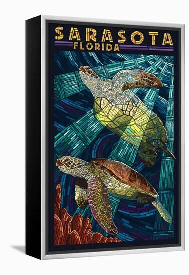 Sarasota, Florida - Sea Turtle Paper Mosaic-Lantern Press-Framed Stretched Canvas
