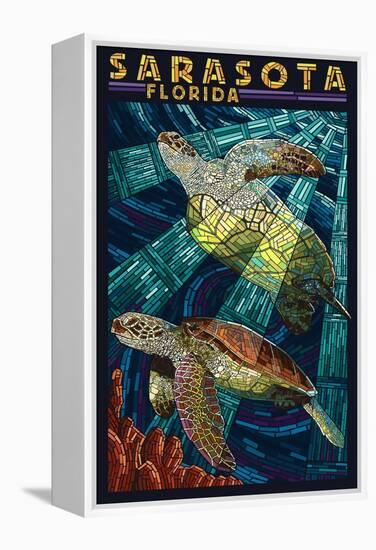 Sarasota, Florida - Sea Turtle Paper Mosaic-Lantern Press-Framed Stretched Canvas