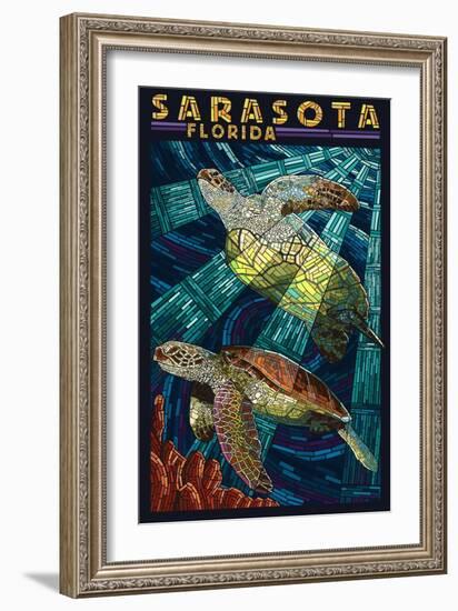 Sarasota, Florida - Sea Turtle Paper Mosaic-Lantern Press-Framed Premium Giclee Print