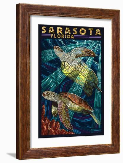 Sarasota, Florida - Sea Turtle Paper Mosaic-Lantern Press-Framed Premium Giclee Print