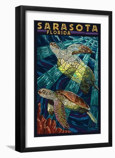 Sarasota, Florida - Sea Turtle Paper Mosaic-Lantern Press-Framed Premium Giclee Print