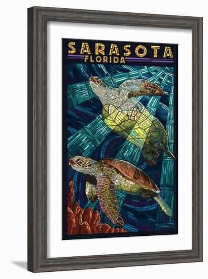 Sarasota, Florida - Sea Turtle Paper Mosaic-Lantern Press-Framed Art Print