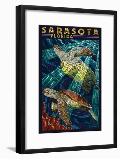 Sarasota, Florida - Sea Turtle Paper Mosaic-Lantern Press-Framed Art Print