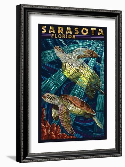 Sarasota, Florida - Sea Turtle Paper Mosaic-Lantern Press-Framed Art Print