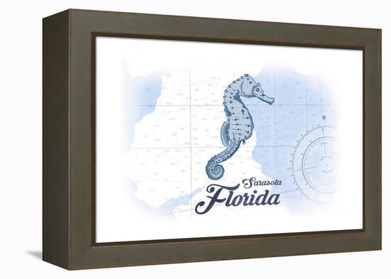 Sarasota, Florida - Seahorse - Blue - Coastal Icon-Lantern Press-Framed Stretched Canvas