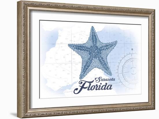 Sarasota, Florida - Starfish - Blue - Coastal Icon-Lantern Press-Framed Art Print