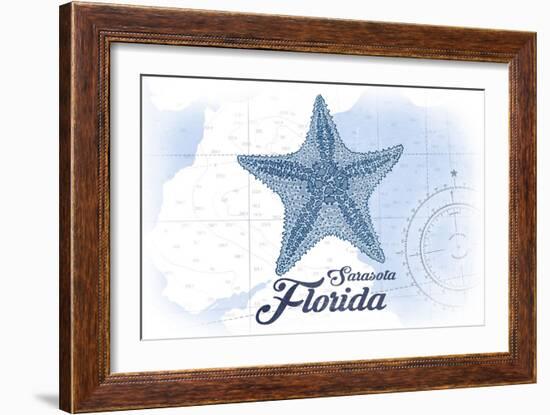 Sarasota, Florida - Starfish - Blue - Coastal Icon-Lantern Press-Framed Art Print