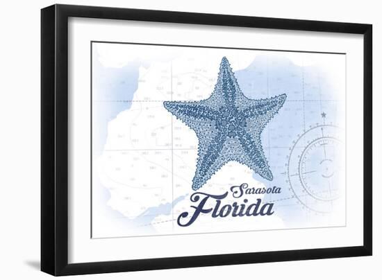Sarasota, Florida - Starfish - Blue - Coastal Icon-Lantern Press-Framed Art Print
