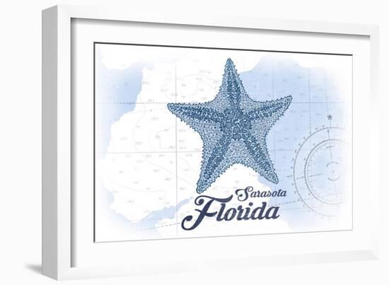 Sarasota, Florida - Starfish - Blue - Coastal Icon-Lantern Press-Framed Art Print