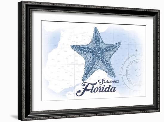 Sarasota, Florida - Starfish - Blue - Coastal Icon-Lantern Press-Framed Art Print