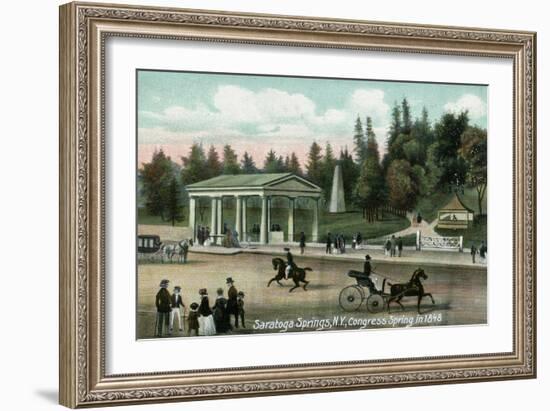 Saratoga Springs, New York - Congress Spring Scene in 1848-Lantern Press-Framed Art Print