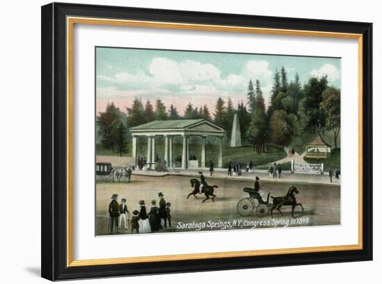 Saratoga Springs, New York - Congress Spring Scene in 1848-Lantern Press-Framed Art Print