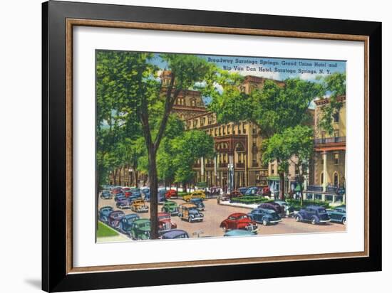 Saratoga Springs, New York - Grand Union and Rip Van Winkle Hotels View-Lantern Press-Framed Premium Giclee Print