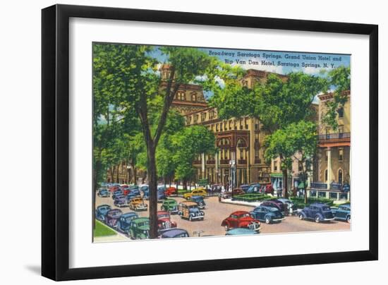 Saratoga Springs, New York - Grand Union and Rip Van Winkle Hotels View-Lantern Press-Framed Art Print