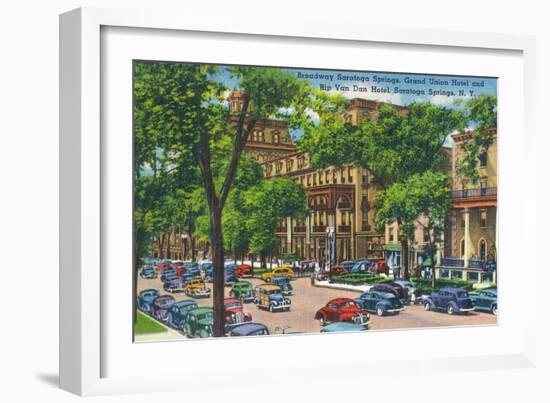 Saratoga Springs, New York - Grand Union and Rip Van Winkle Hotels View-Lantern Press-Framed Art Print