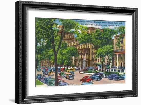 Saratoga Springs, New York - Grand Union and Rip Van Winkle Hotels View-Lantern Press-Framed Art Print