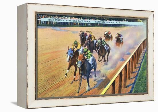 Saratoga Springs, New York - Home Stretch on the Track-Lantern Press-Framed Stretched Canvas