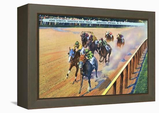 Saratoga Springs, New York - Home Stretch on the Track-Lantern Press-Framed Stretched Canvas