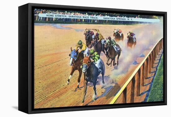 Saratoga Springs, New York - Home Stretch on the Track-Lantern Press-Framed Stretched Canvas