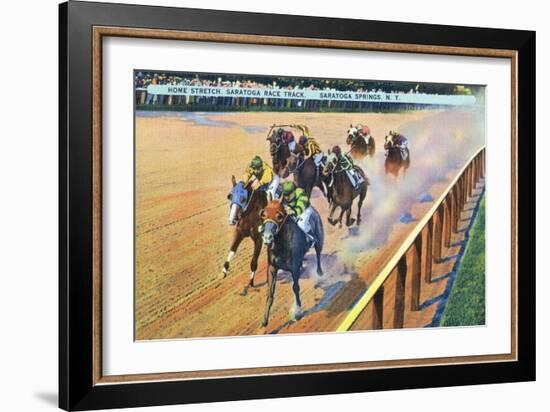 Saratoga Springs, New York - Home Stretch on the Track-Lantern Press-Framed Premium Giclee Print