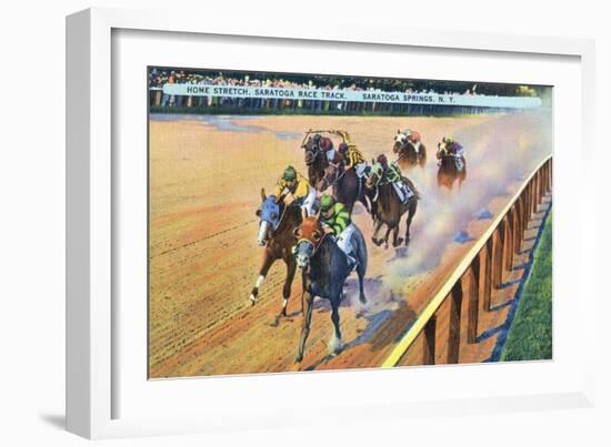 Saratoga Springs, New York - Home Stretch on the Track-Lantern Press-Framed Premium Giclee Print