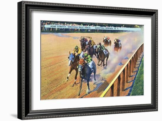 Saratoga Springs, New York - Home Stretch on the Track-Lantern Press-Framed Premium Giclee Print