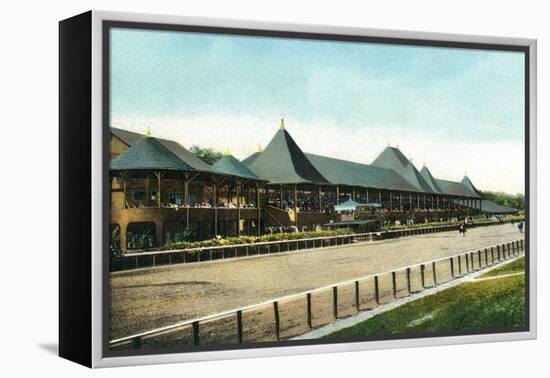 Saratoga Springs, New York - Race Course Grand Stand View-Lantern Press-Framed Stretched Canvas