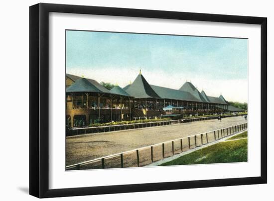 Saratoga Springs, New York - Race Course Grand Stand View-Lantern Press-Framed Art Print