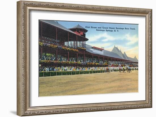 Saratoga Springs, New York - Racetrack View of Clubhouse, Band Stand-Lantern Press-Framed Premium Giclee Print