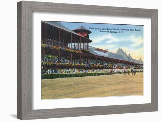 Saratoga Springs, New York - Racetrack View of Clubhouse, Band Stand-Lantern Press-Framed Premium Giclee Print