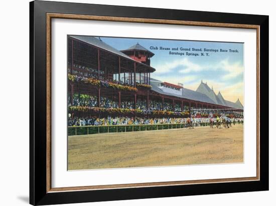 Saratoga Springs, New York - Racetrack View of Clubhouse, Band Stand-Lantern Press-Framed Premium Giclee Print