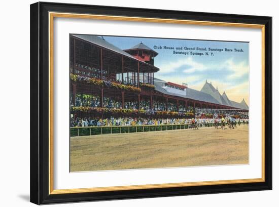 Saratoga Springs, New York - Racetrack View of Clubhouse, Band Stand-Lantern Press-Framed Premium Giclee Print