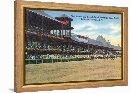 Saratoga Springs, New York - Racetrack View of Clubhouse, Band Stand-Lantern Press-Framed Stretched Canvas