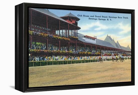 Saratoga Springs, New York - Racetrack View of Clubhouse, Band Stand-Lantern Press-Framed Stretched Canvas