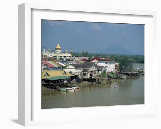 Sarawak River with the State Mosque Beyond at Kuching, Capital of Sarawak, Malaysia-Robert Francis-Framed Photographic Print