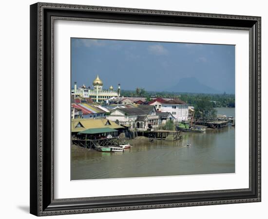 Sarawak River with the State Mosque Beyond at Kuching, Capital of Sarawak, Malaysia-Robert Francis-Framed Photographic Print