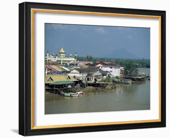 Sarawak River with the State Mosque Beyond at Kuching, Capital of Sarawak, Malaysia-Robert Francis-Framed Photographic Print