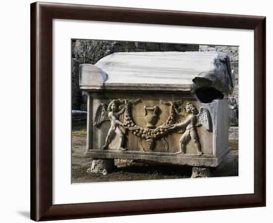 Sarcophagus with Relief of Angels Bearing Wreath, Uncovered from Turkey-null-Framed Giclee Print