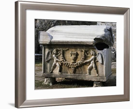 Sarcophagus with Relief of Angels Bearing Wreath, Uncovered from Turkey-null-Framed Giclee Print