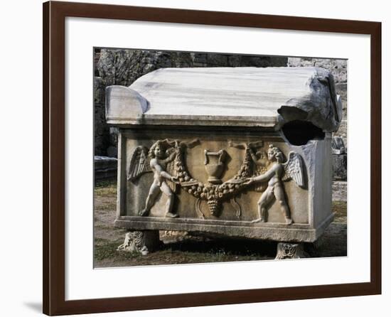 Sarcophagus with Relief of Angels Bearing Wreath, Uncovered from Turkey-null-Framed Giclee Print