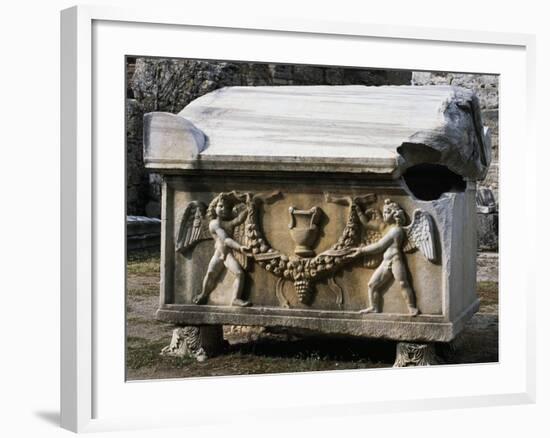 Sarcophagus with Relief of Angels Bearing Wreath, Uncovered from Turkey-null-Framed Giclee Print