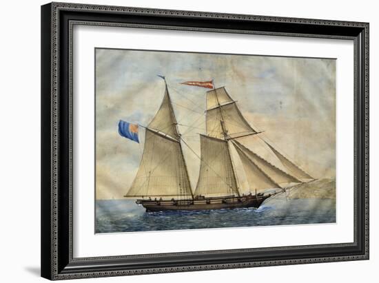 Sardinian Barquentine Cristina, 1829, Watercolour by Pittalunga, Italy, 19th Century-null-Framed Giclee Print