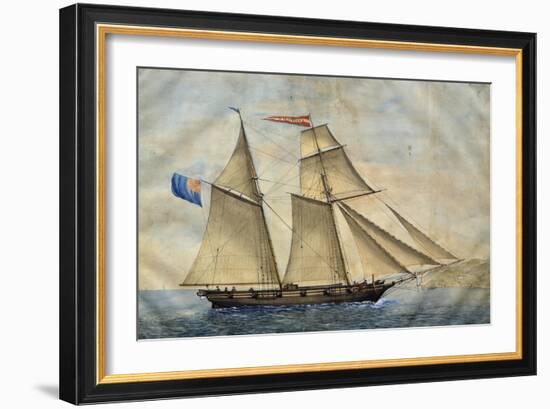 Sardinian Barquentine Cristina, 1829, Watercolour by Pittalunga, Italy, 19th Century-null-Framed Giclee Print