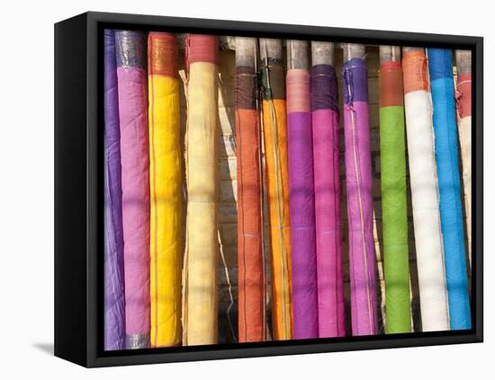 Sari Lengths of Brightly Coloured Cotton, Hand Woven on Village Looms, Kalna, West Bengal, India-Annie Owen-Framed Premier Image Canvas