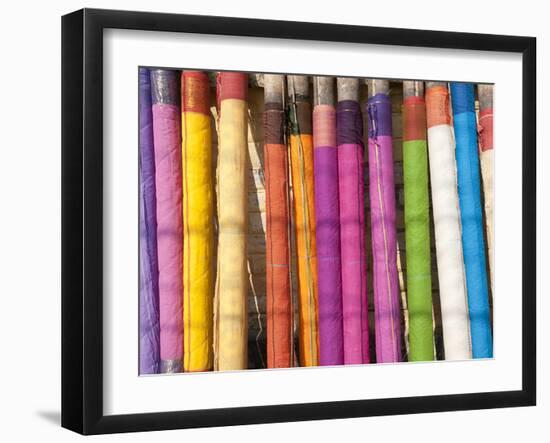 Sari Lengths of Brightly Coloured Cotton, Hand Woven on Village Looms, Kalna, West Bengal, India-Annie Owen-Framed Photographic Print