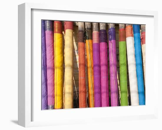 Sari Lengths of Brightly Coloured Cotton, Hand Woven on Village Looms, Kalna, West Bengal, India-Annie Owen-Framed Photographic Print