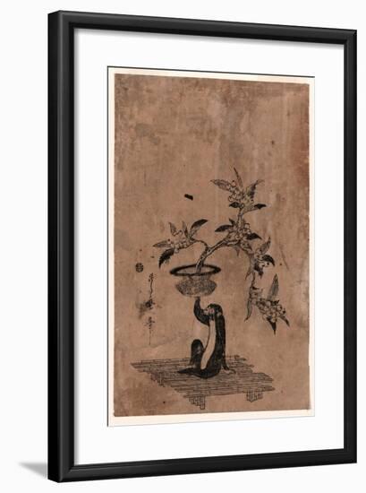 Saru No Hanaike Ni Biwa Monkey Holding a Potted Loquat. Utamaro Ii-Kitagawa II Utamaro-Framed Giclee Print