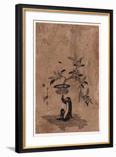 Saru No Hanaike Ni Biwa Monkey Holding a Potted Loquat. Utamaro Ii-Kitagawa II Utamaro-Framed Giclee Print